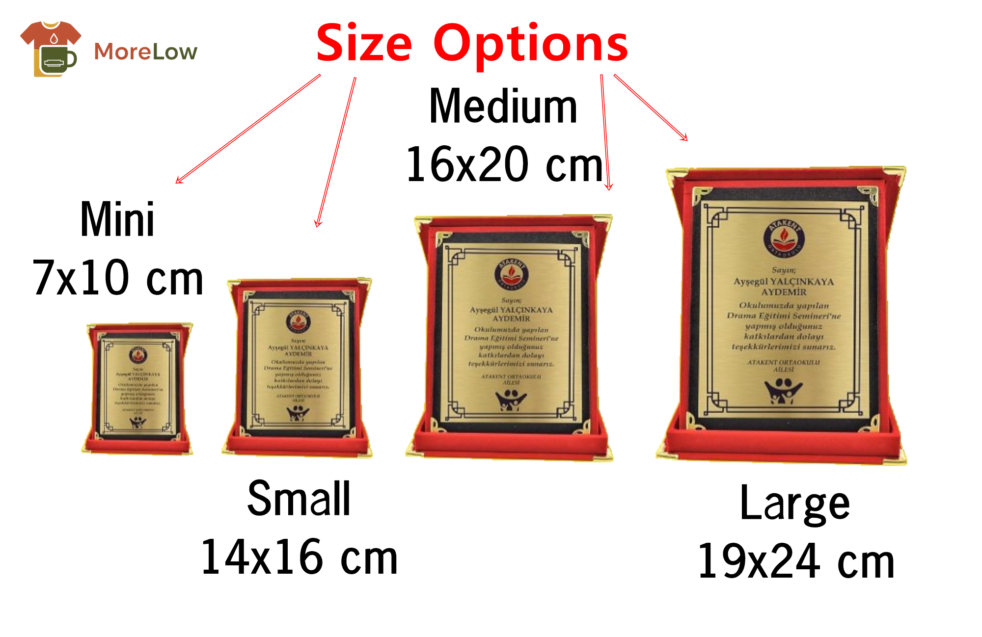 Customized Luxury Boxed Plaque Award - Metal Plaque with Red and Blue Velvet Bag