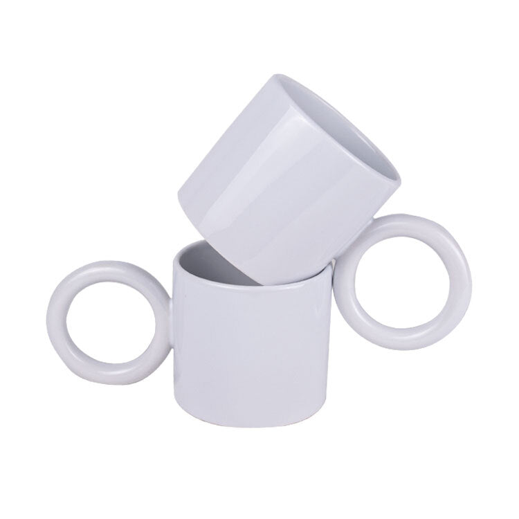 Sublimation White Ring-Handle Porcelain Mug - Set of 2