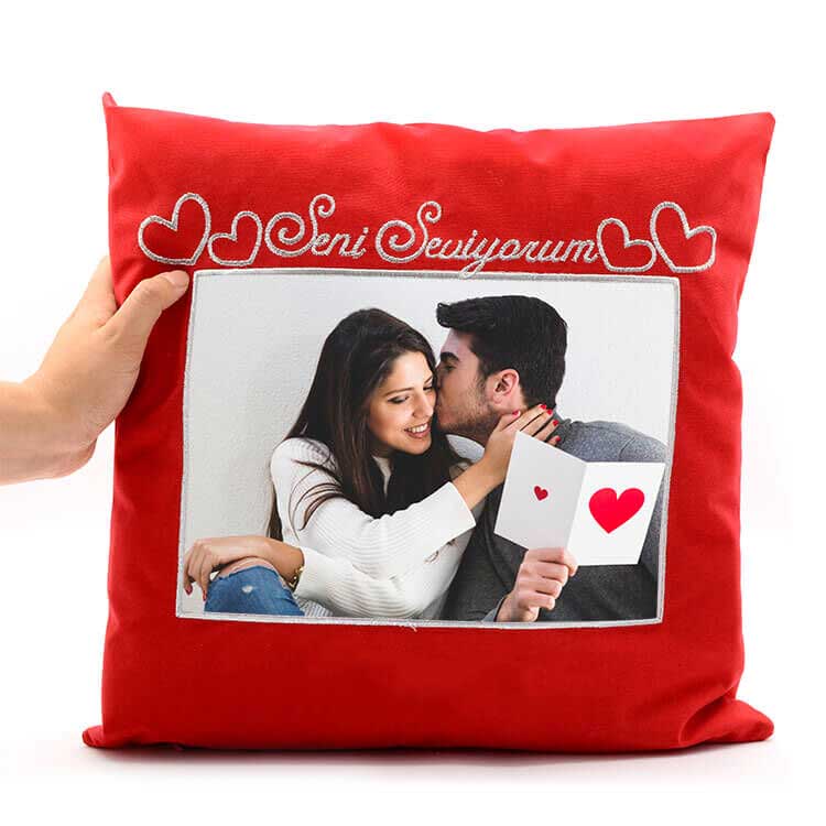 Square Red Suede Pillow (I Love You)