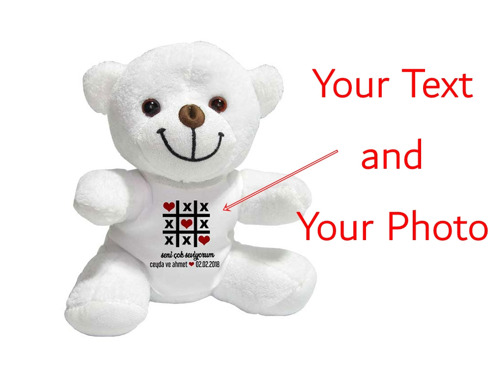 Customizable White Plush Bear | Add Photo/Text | Unique Gift for Kids and Adults | Personalized Toy