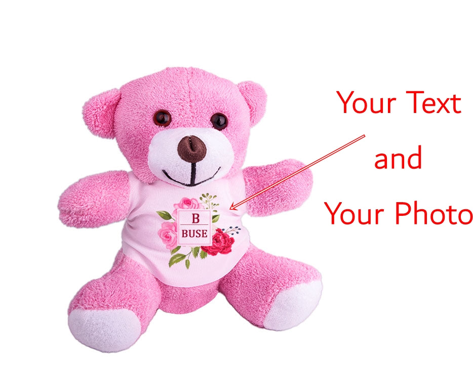 Personalized Pink Plush Bear | Add Photo/Text | Unique Gift for Kids and Adults | Custom Toy
