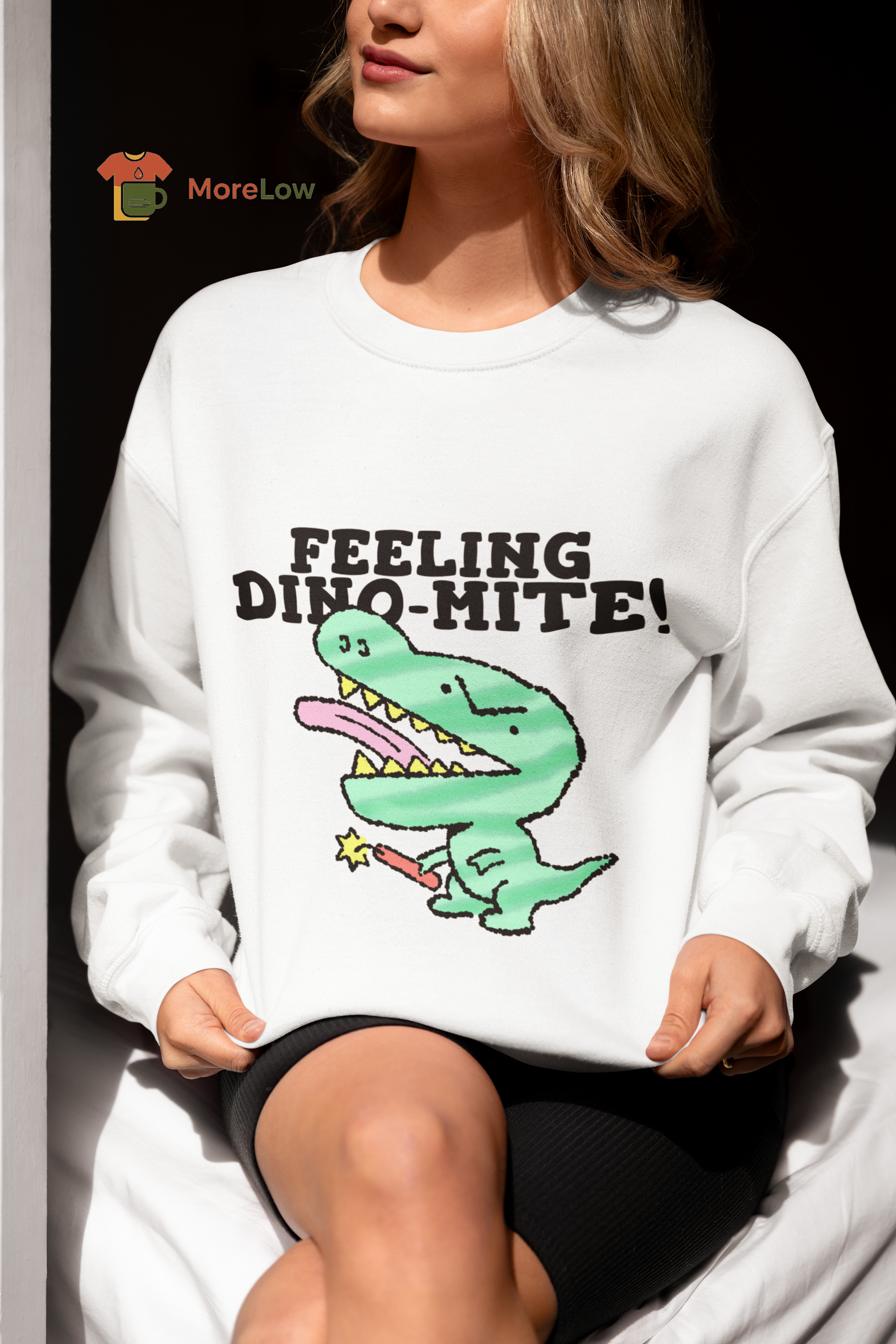 Funny Dinosaur Pun 'Feeling Dino-Mite' Sweatshirt & T-Shirt
